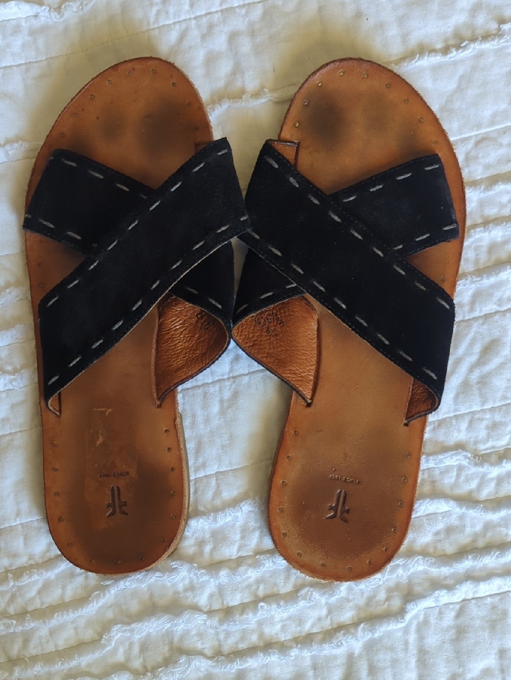 Frye Women's Avery Pickstitch Slide Sandals Black Size 9